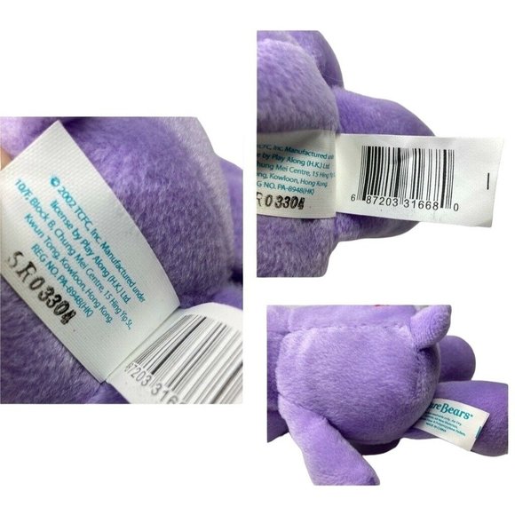 Care Bears Harmony Bear Stuffed Animal Purple Plush Toy Vintage TCFC Inc 8.5 in - Picture 10 of 10